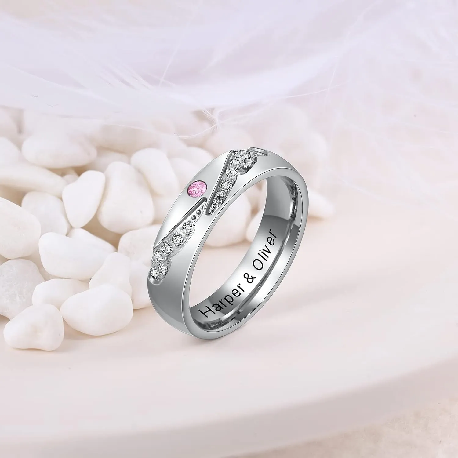 Personalized Promise Rings for Couples Stainless Steel Engagement Heart Rings Set Custom name Matching Wedding Rings for Her His Women Men Lover