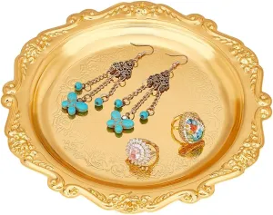 PH PandaHall 7.8" Gold Tray Jewellery Display Tray Decorative Serving Tray Vintage Style Candle Tray Dispenser for Wedding Party Home Kitchen Centerpiece Display Countertop Organization