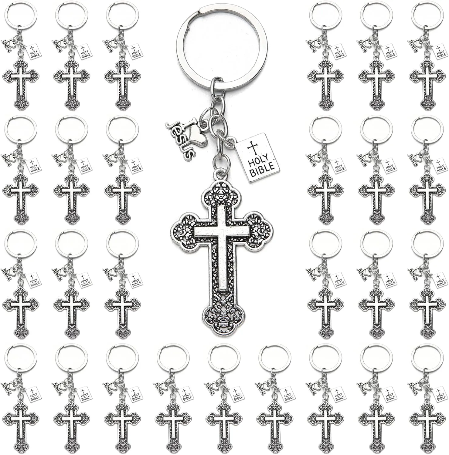 PHAETON 20PCS Cross Key Chains Jesus Cross Book Holy Bible Pendants Keyrings Religious Door Car Key Holders Jesus Key Rings Religious Favors for Christians Easter Prayer Gifts
