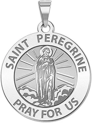 PicturesOnGold.com Saint Peregrine Religious Medal - 2/3 in. Size of Dime, Solid 14K White Gold with Engraving