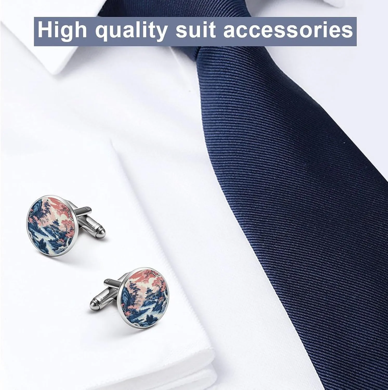 Pink Blue Chinoiserie Pagoda Cufflinks Oriental Chinese Cuff Links Mens Chinese Style Asian Oriental Mens Cufflinks Elegant Shirt Cuff Links Set For Men Wedding Ceremony Party