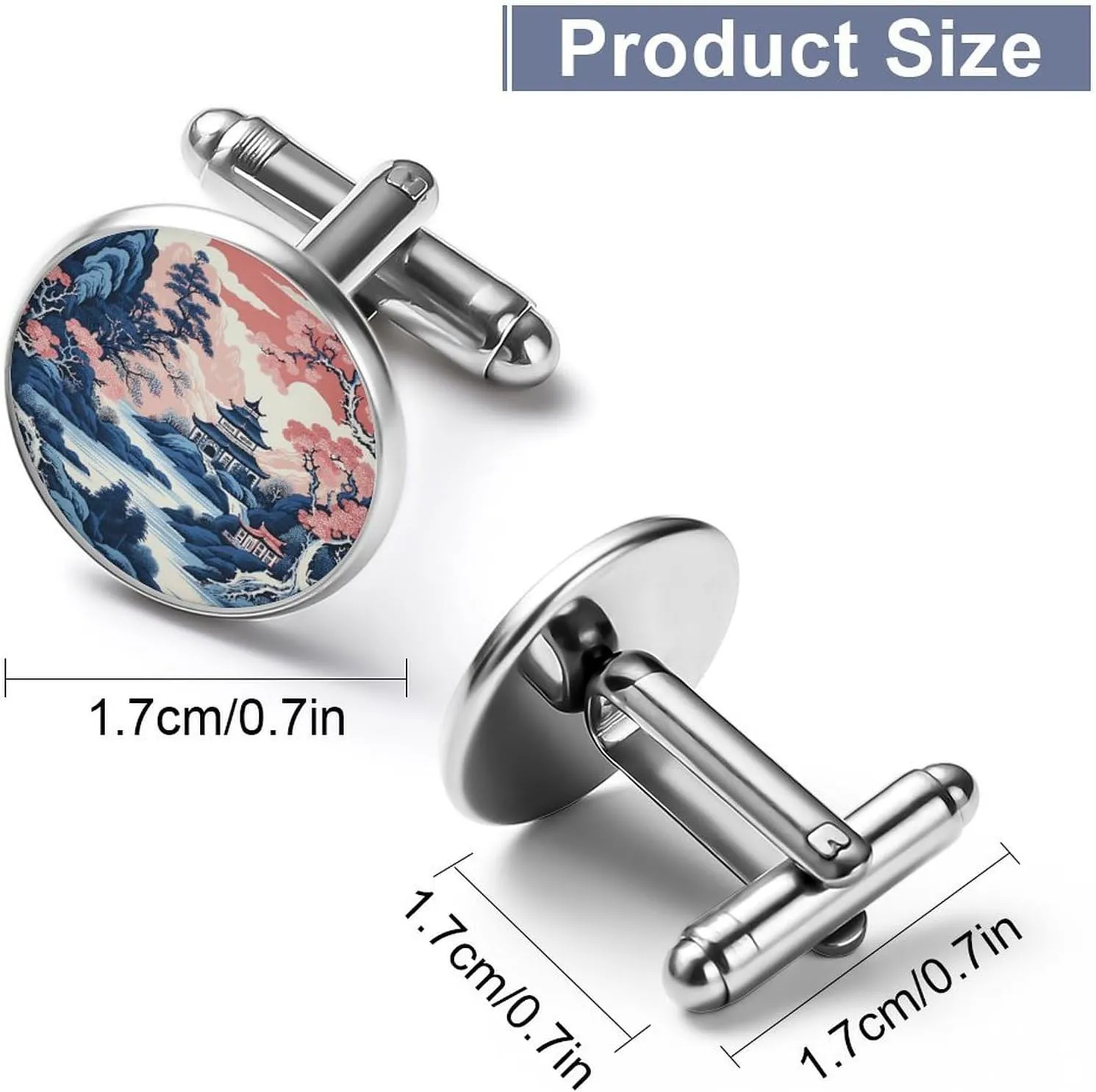 Pink Blue Chinoiserie Pagoda Cufflinks Oriental Chinese Cuff Links Mens Chinese Style Asian Oriental Mens Cufflinks Elegant Shirt Cuff Links Set For Men Wedding Ceremony Party