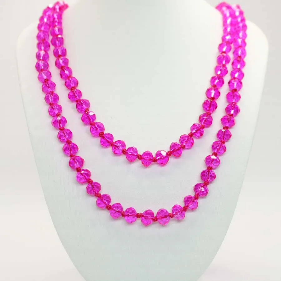Pink Magenta 60" beaded layering necklace