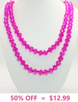 Pink Magenta 60" beaded layering necklace