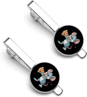 Pizza Rat 2Pcs Tie Clips Personalized Tie Bar Stylish Tie Bars Clasps Gift for Men