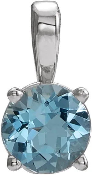 Platinum 5mm Round Shape Aquamarine Birthstone Pendant Fine Jewelry for Women Gifts for Her (9.5x5mm)