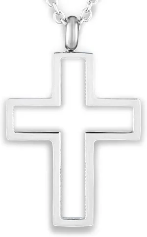 Polished Open Cross Stainless Steel Necklace - 20"