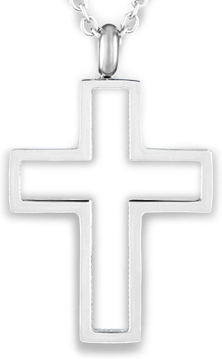 Polished Open Cross Stainless Steel Necklace - 20"