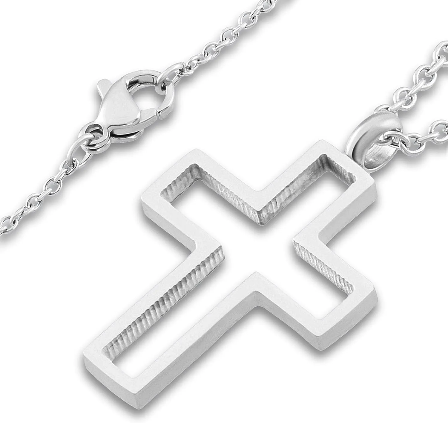 Polished Open Cross Stainless Steel Necklace - 20"