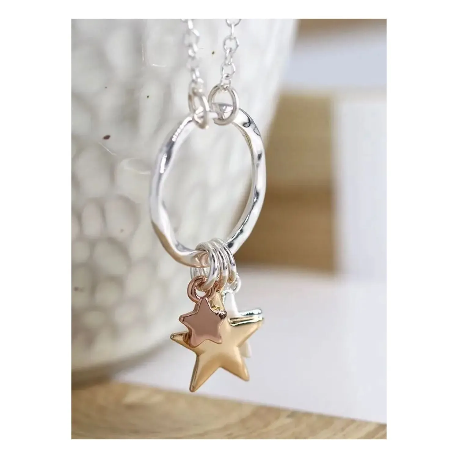 POM 3 Stars Hammered Hoop Necklace (Colours)