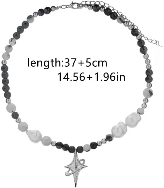 Pooyikoi Punk Star Pendant Baroque Pearl Necklace for Women Asymmetric Black White Beads Necklace Choker Jewelry Gift