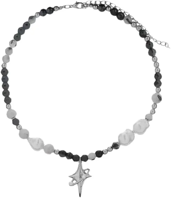 Pooyikoi Punk Star Pendant Baroque Pearl Necklace for Women Asymmetric Black White Beads Necklace Choker Jewelry Gift