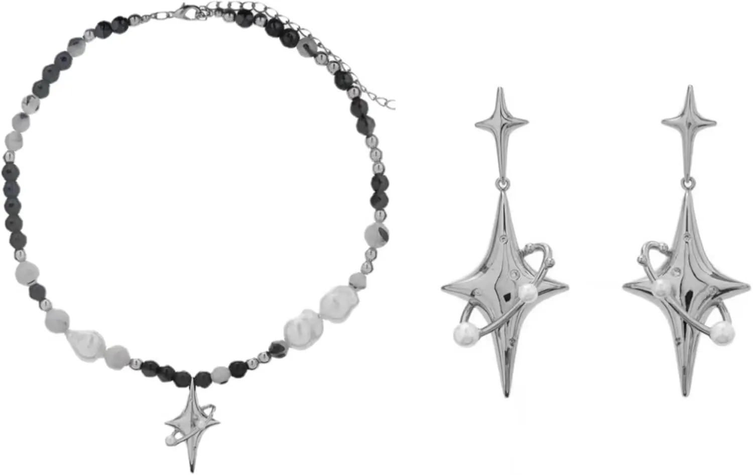 Pooyikoi Punk Star Pendant Baroque Pearl Necklace for Women Asymmetric Black White Beads Necklace Choker Jewelry Gift