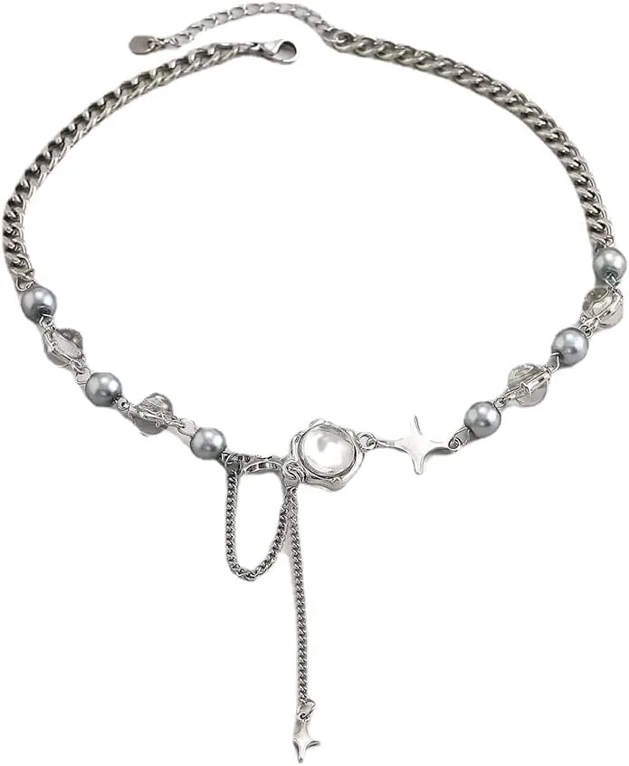 Pooyikoi Punk Star Pendant Baroque Pearl Necklace for Women Asymmetric Black White Beads Necklace Choker Jewelry Gift