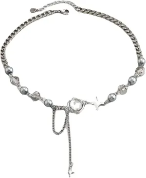 Pooyikoi Punk Star Pendant Baroque Pearl Necklace for Women Asymmetric Black White Beads Necklace Choker Jewelry Gift