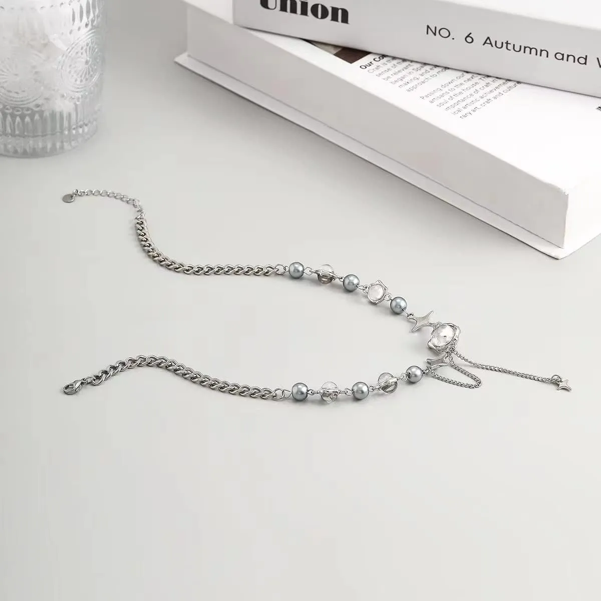 Pooyikoi Punk Star Pendant Baroque Pearl Necklace for Women Asymmetric Black White Beads Necklace Choker Jewelry Gift