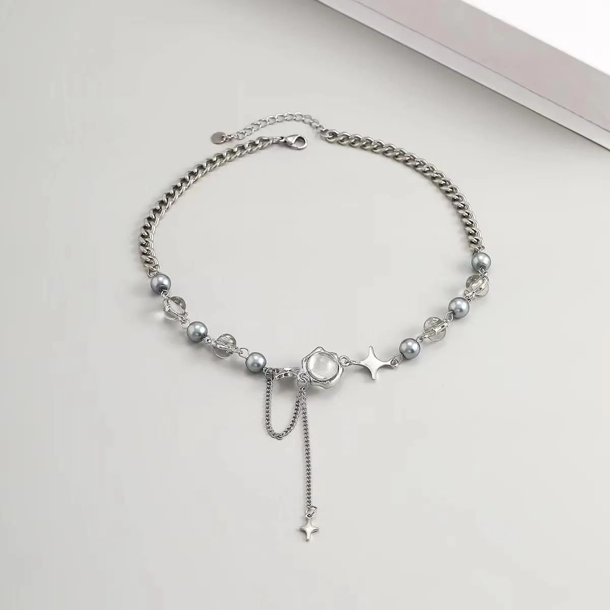 Pooyikoi Punk Star Pendant Baroque Pearl Necklace for Women Asymmetric Black White Beads Necklace Choker Jewelry Gift