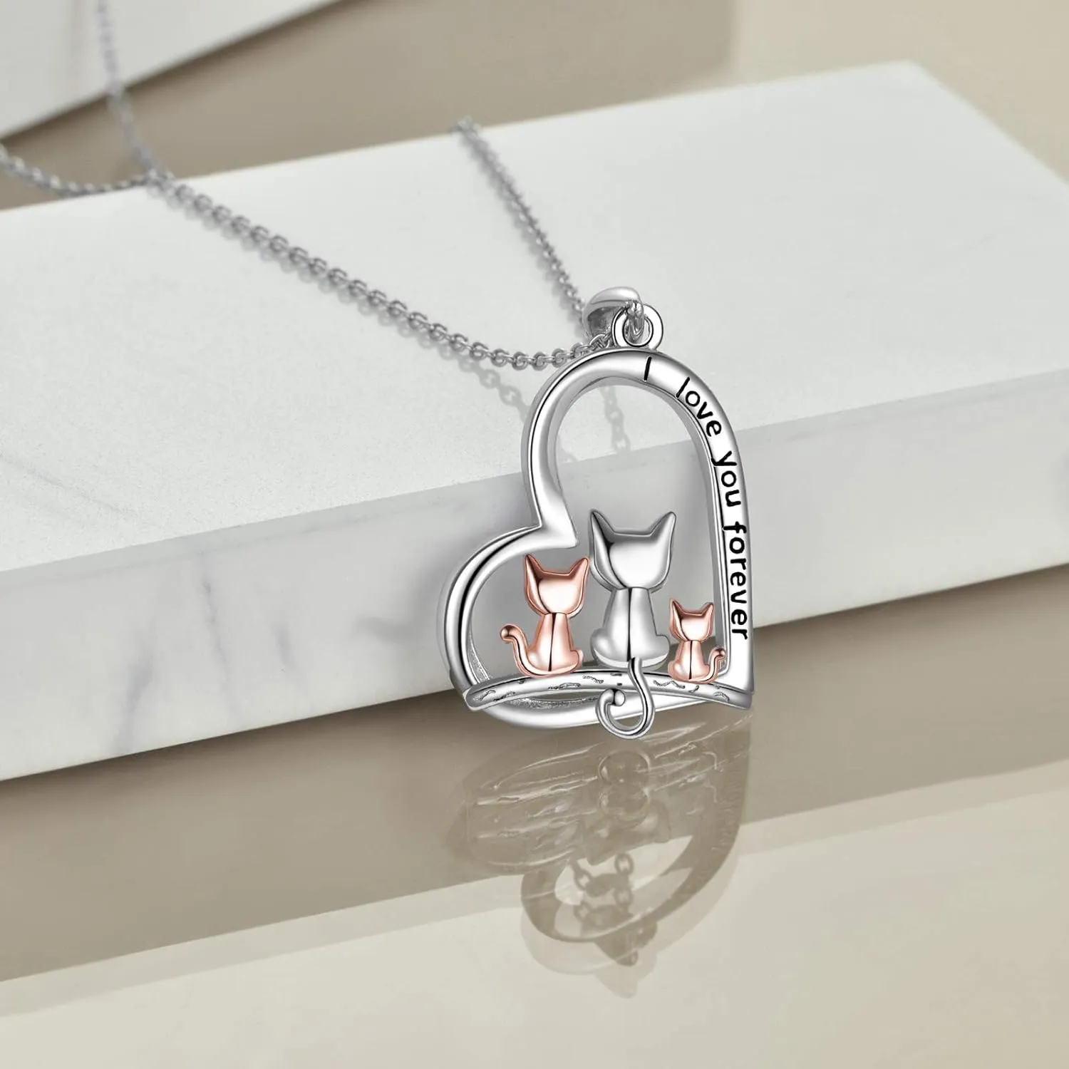 POPLYKE Cat/Family Cat Necklace for Women 925 Sterling Silver Celtic Moon Cat Wiccan Jewelry for Wife