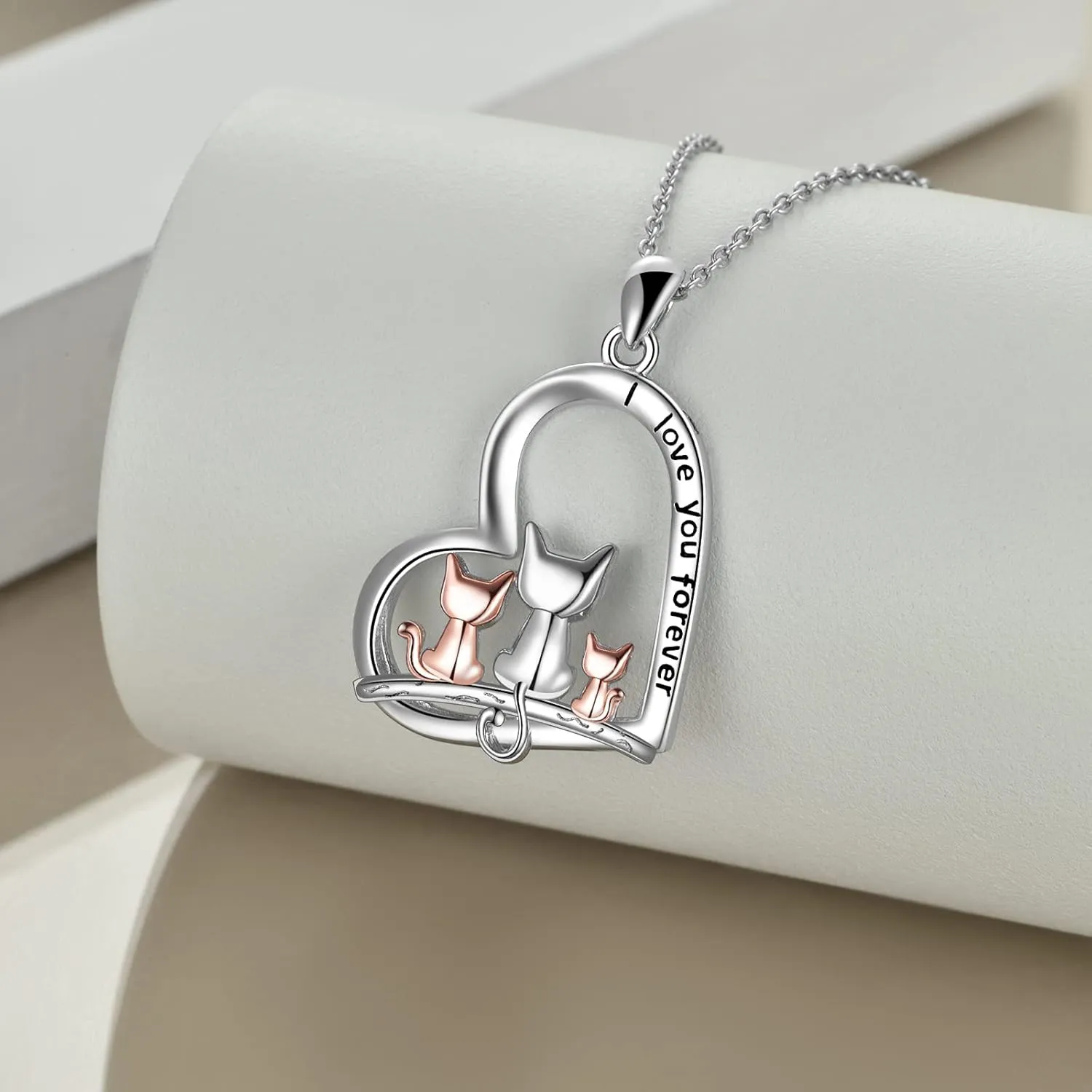 POPLYKE Cat/Family Cat Necklace for Women 925 Sterling Silver Celtic Moon Cat Wiccan Jewelry for Wife