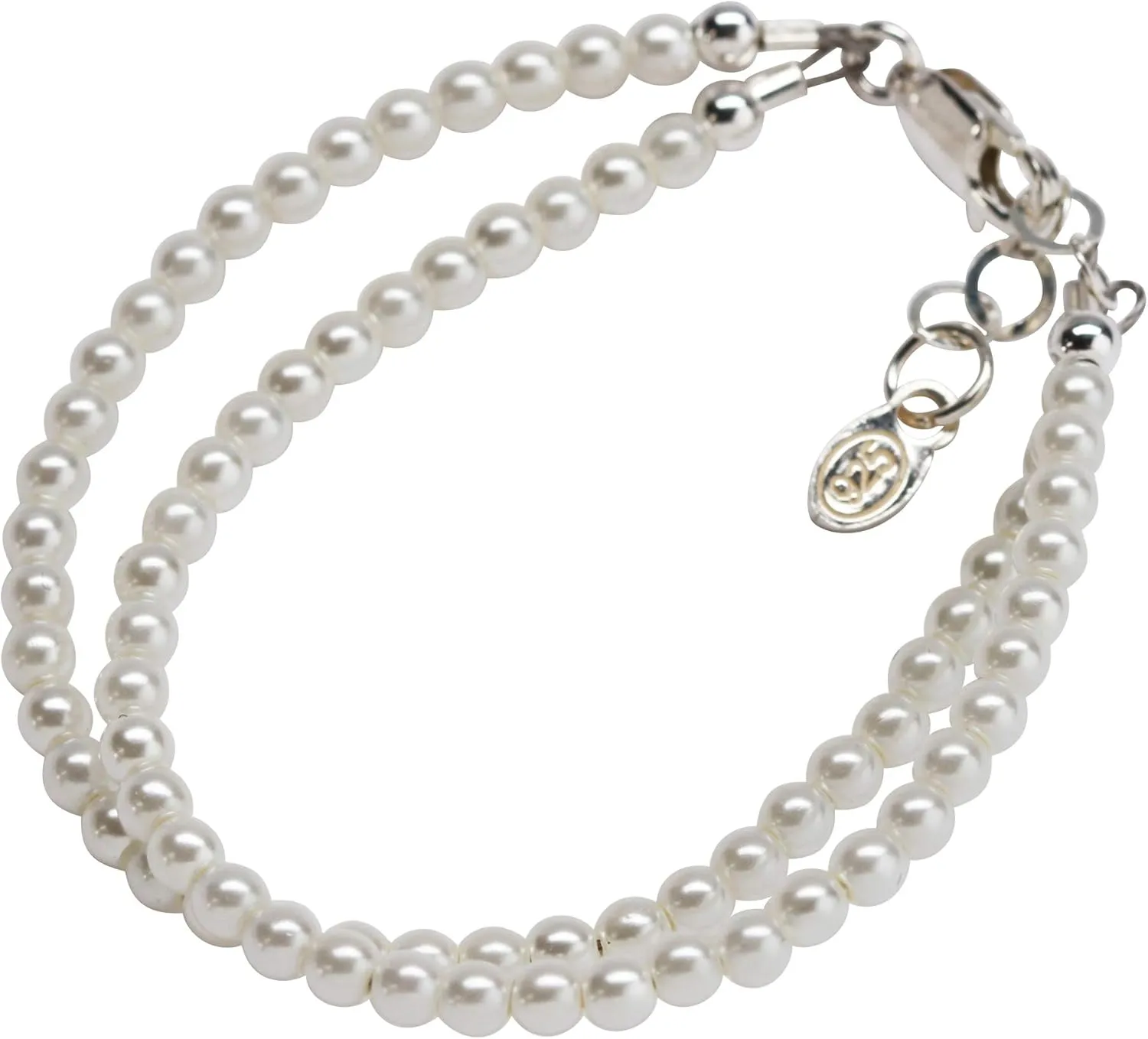 Precious Pieces Children's Sterling Silver Double-Strand Simulated Pearl Bracelet for Babies, Toddler and Girls