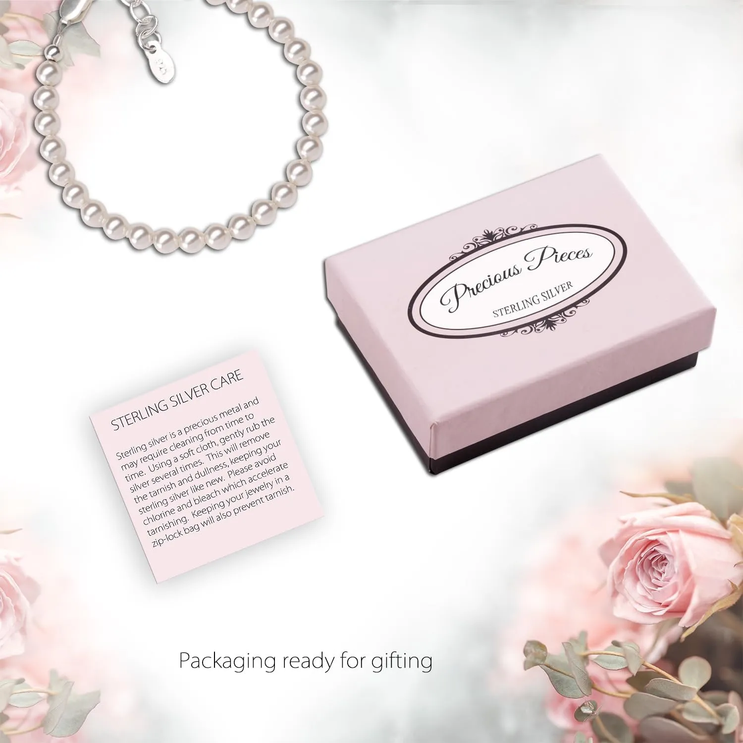 Precious Pieces Children's Sterling Silver Flower Girl High-End Austrian Simulated Pearl Bracelet, Necklace or Set for Girls, Toddlers, or Kids