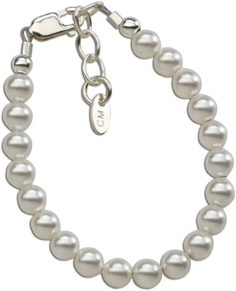 Precious Pieces Children's Sterling Silver Flower Girl High-End Austrian Simulated Pearl Bracelet, Necklace or Set for Girls, Toddlers, or Kids