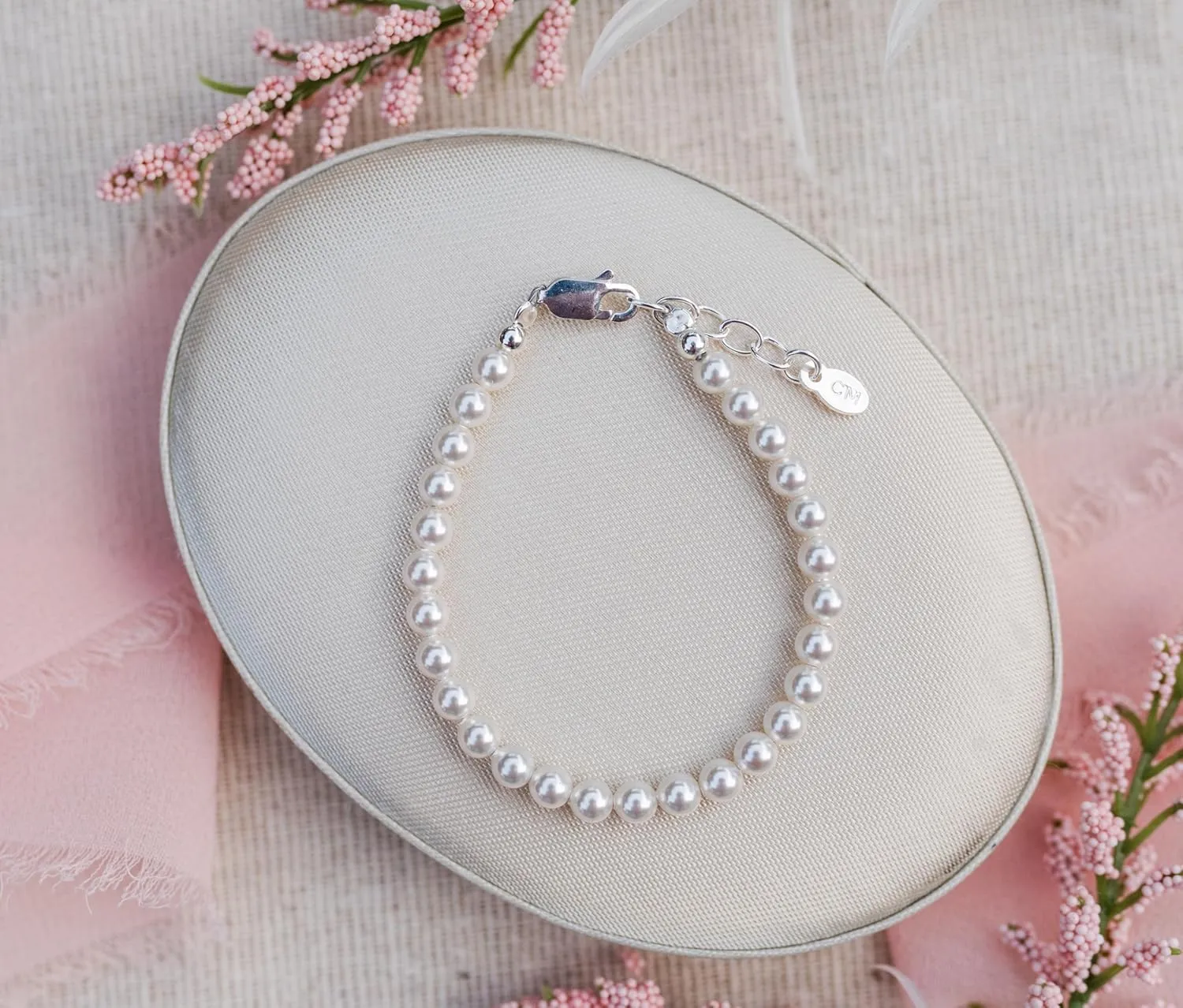 Precious Pieces Children's Sterling Silver Flower Girl High-End Austrian Simulated Pearl Bracelet, Necklace or Set for Girls, Toddlers, or Kids