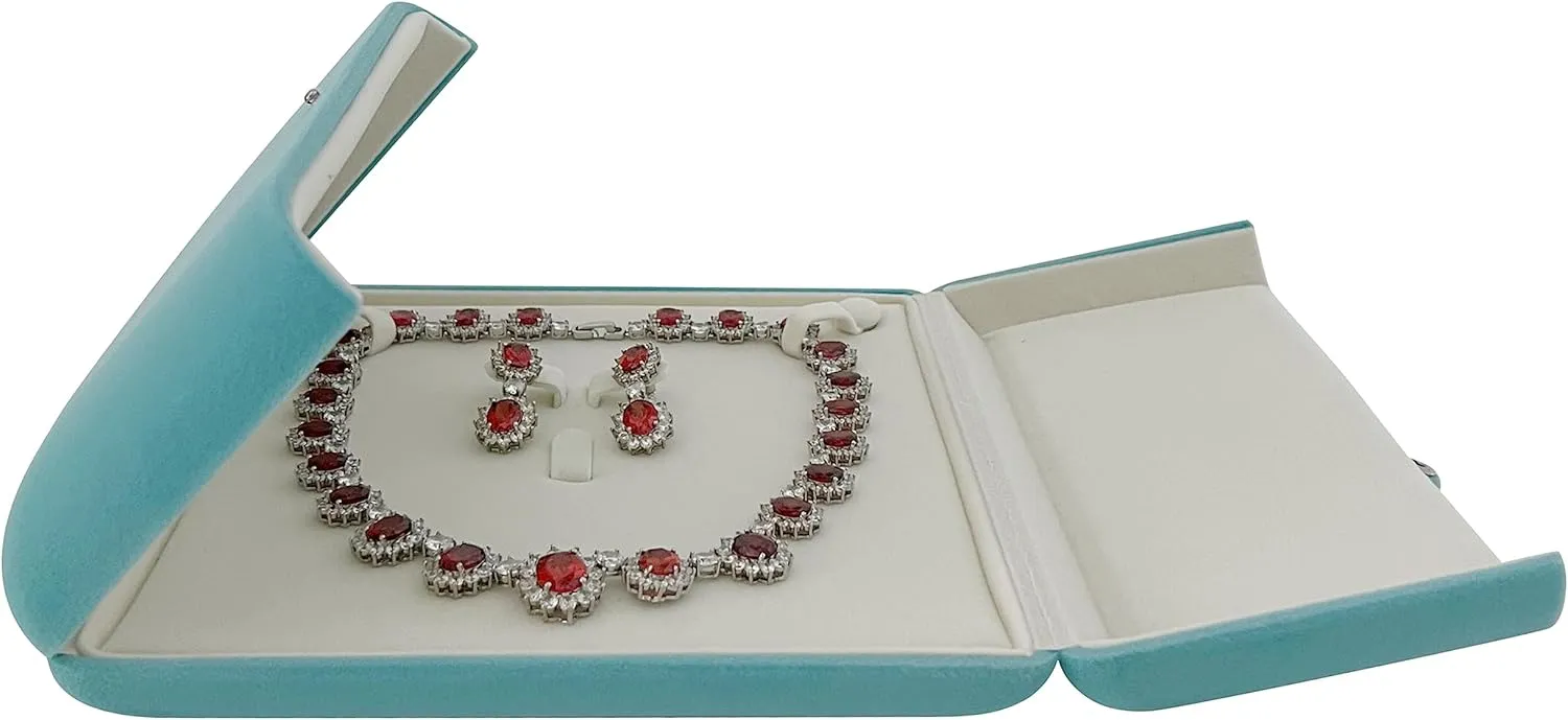 Premium Grade Aqua Velvet Jewelry Case Necklace Earrings Holder Presentation Box Anniversary Christmas Special Occasion Pearl Necklace Case
