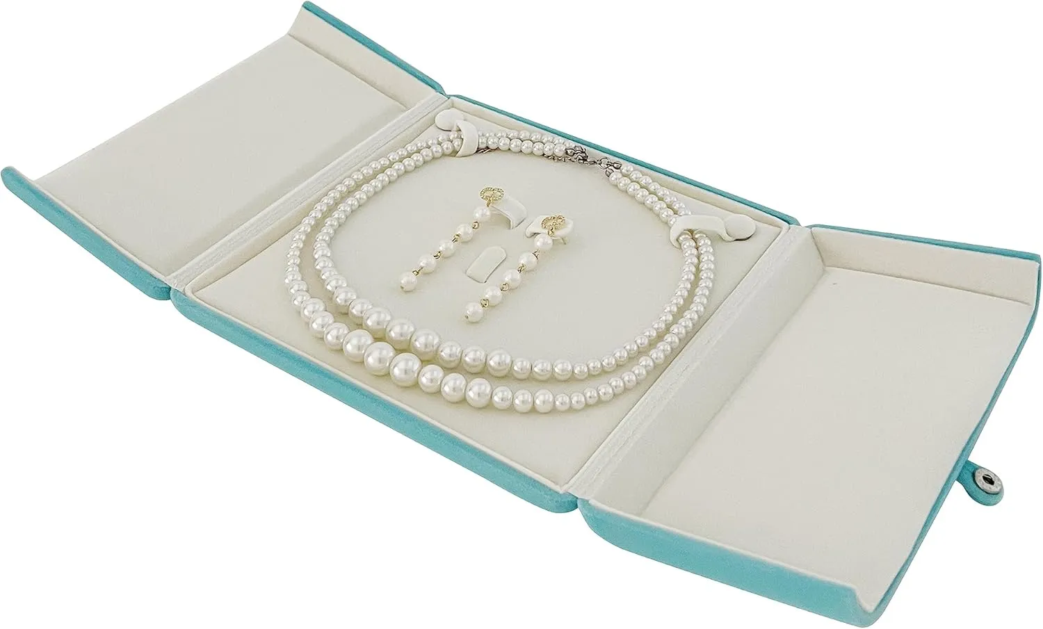 Premium Grade Aqua Velvet Jewelry Case Necklace Earrings Holder Presentation Box Anniversary Christmas Special Occasion Pearl Necklace Case