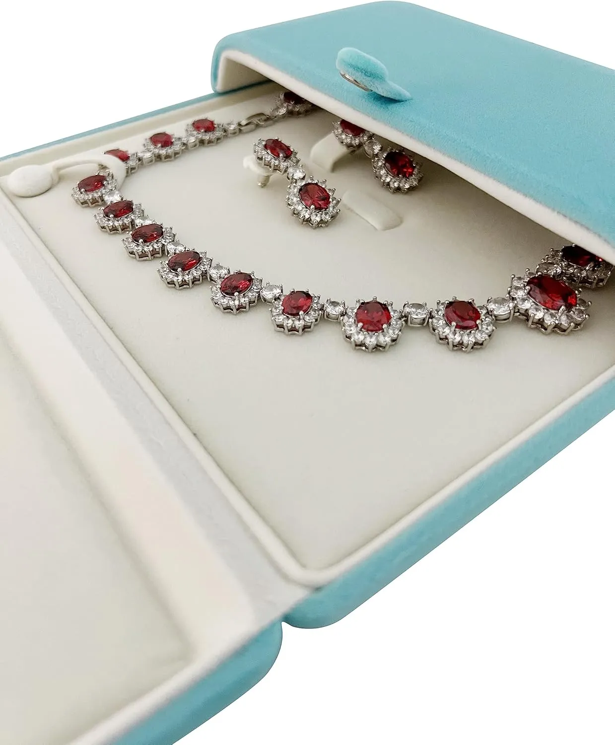 Premium Grade Aqua Velvet Jewelry Case Necklace Earrings Holder Presentation Box Anniversary Christmas Special Occasion Pearl Necklace Case