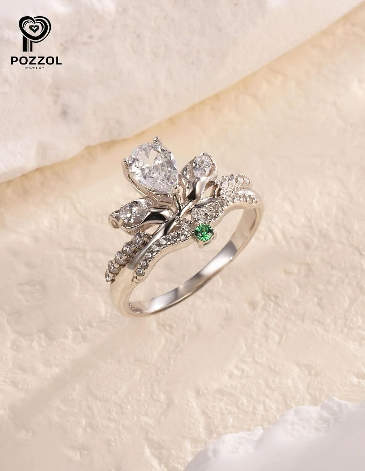 Princess Crown Tiara Wedding Ring, Sterling Silver AAAAA Cubic Zirconia Wedding/Promise/Couple Ring Sets Green CZ Anniversaries Birthday Gift for Women Wife Ring