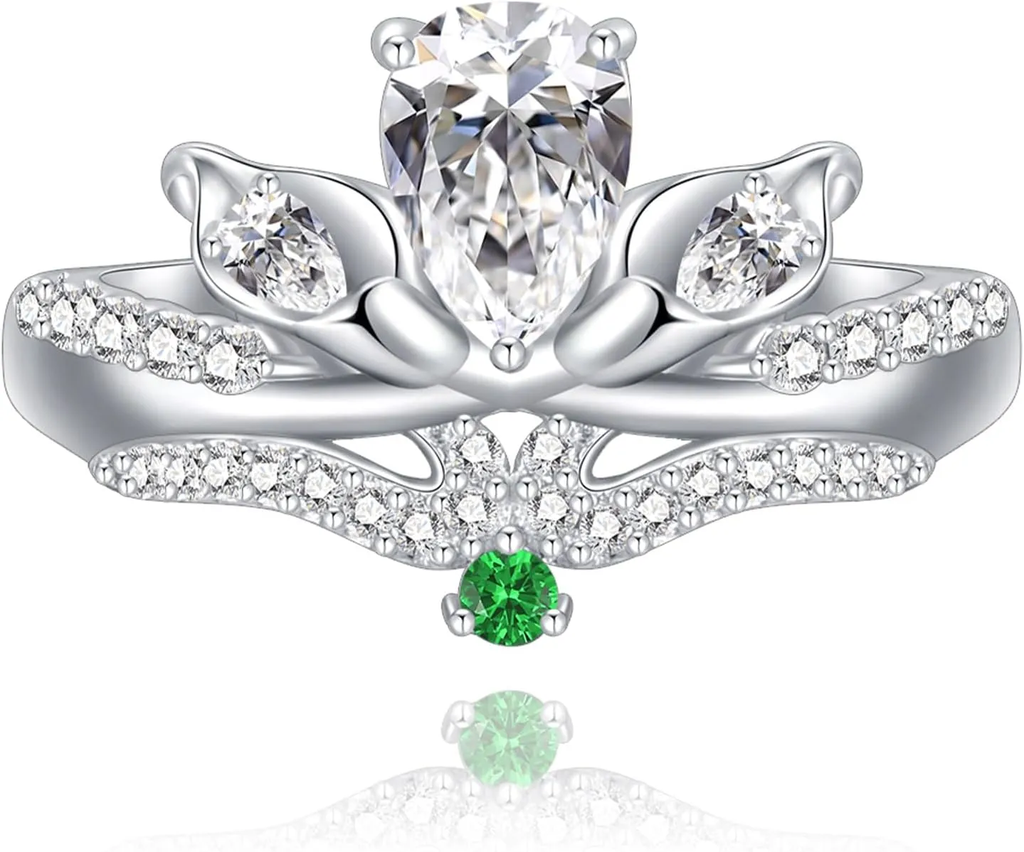 Princess Crown Tiara Wedding Ring, Sterling Silver AAAAA Cubic Zirconia Wedding/Promise/Couple Ring Sets Green CZ Anniversaries Birthday Gift for Women Wife Ring