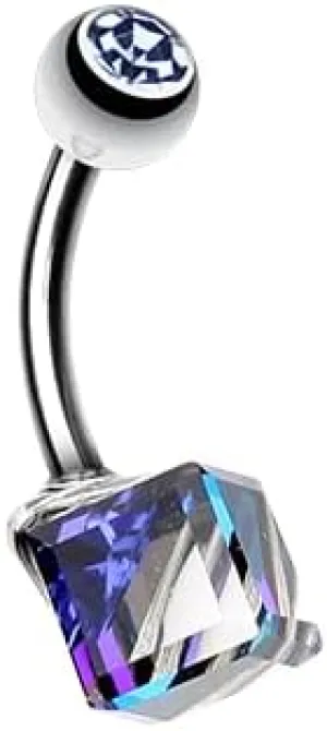 Prism Cube Gem Cubic Zirconia Navel Belly Button Ring