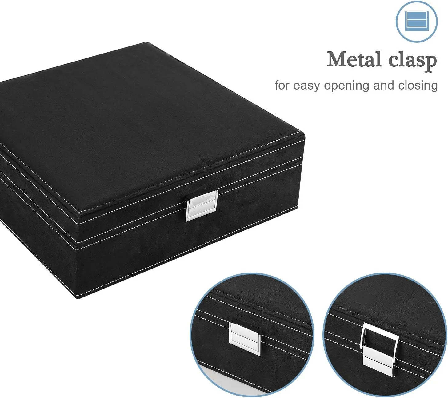ProCase Velvet Jewelry Box Organizer for Women Father's Day, 2 Layer Jewelry Display Storage Holder Case for Necklace Earrings Bracelets Rings -Black