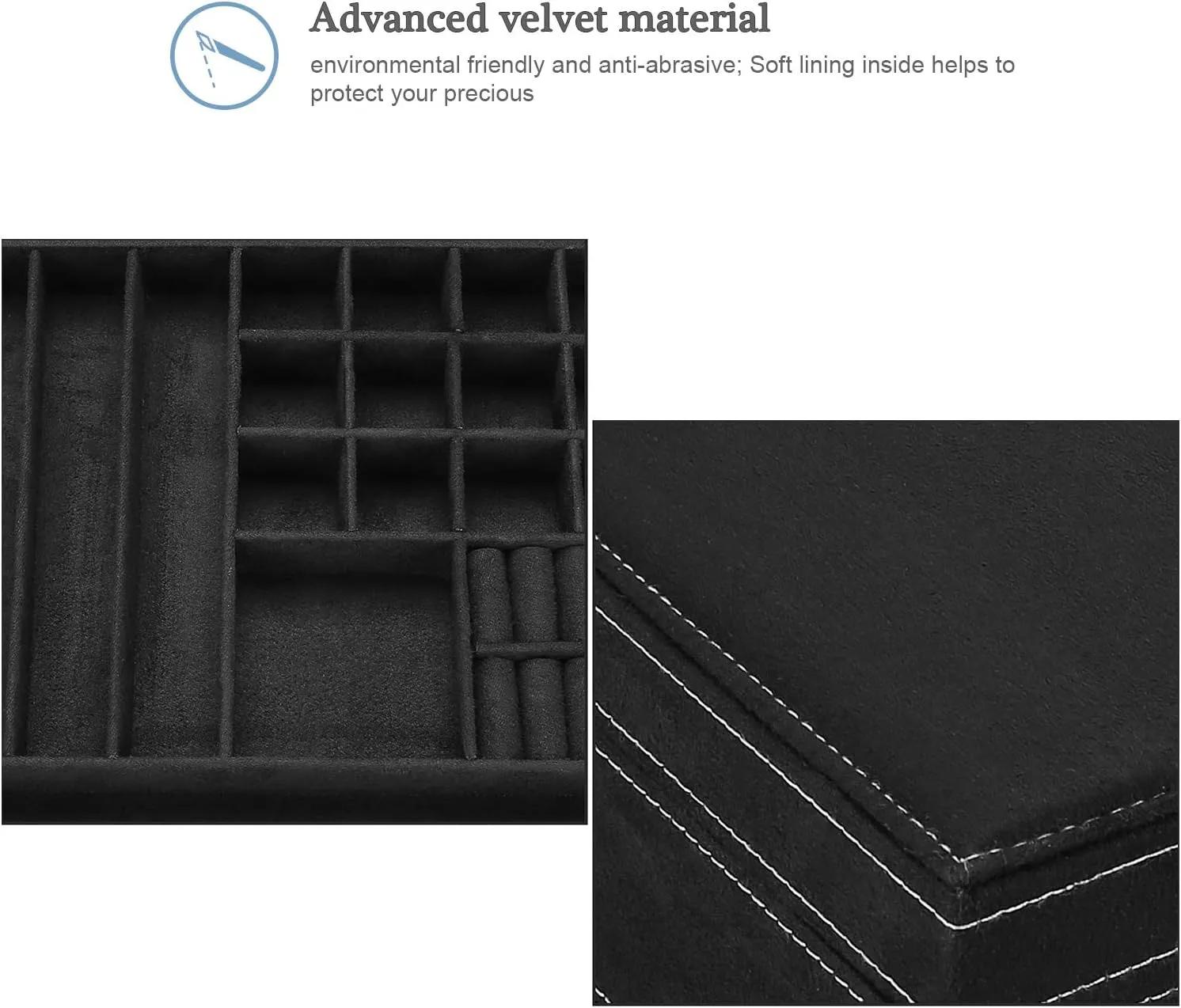 ProCase Velvet Jewelry Box Organizer for Women Father's Day, 2 Layer Jewelry Display Storage Holder Case for Necklace Earrings Bracelets Rings -Black
