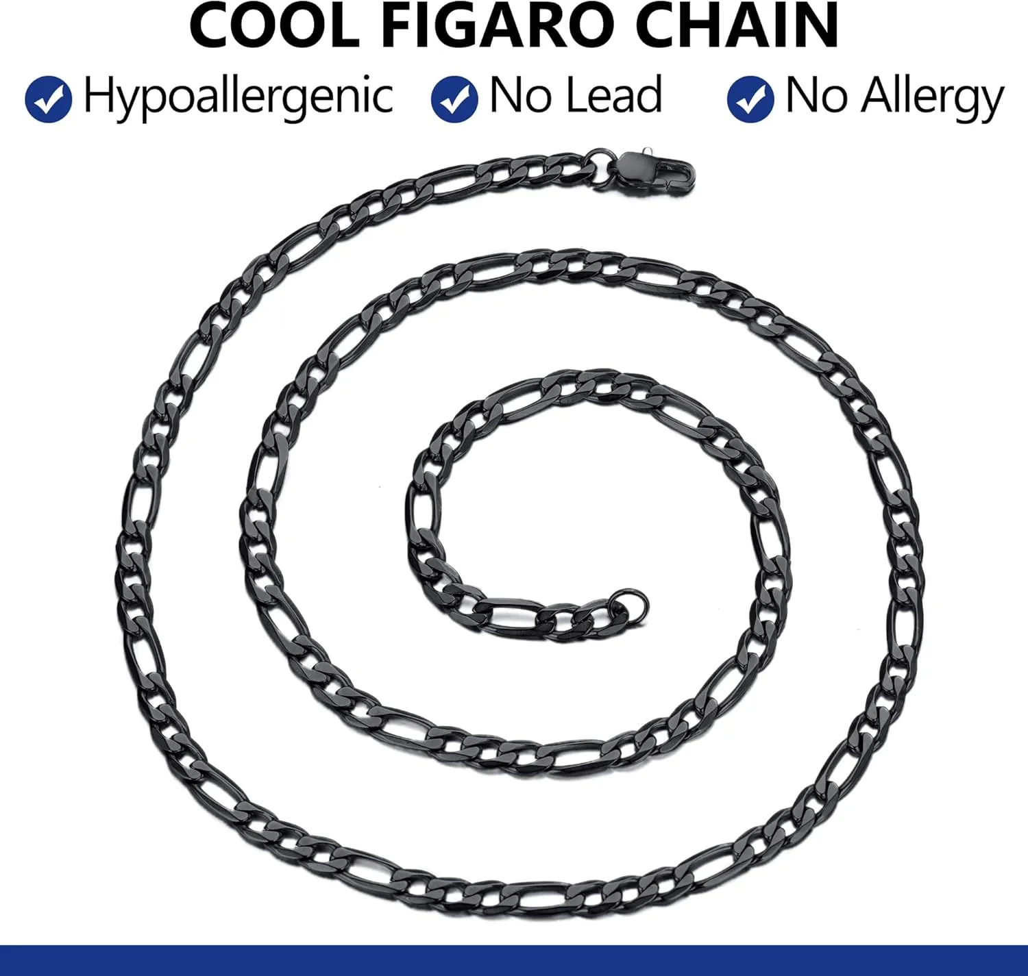 PROSTEEL 316L Stainless Steel Figaro Chain Necklace for Men, Black/18K Real Gold Plated, 4mm to 13mm, 14inch to 30inch, Come with Box