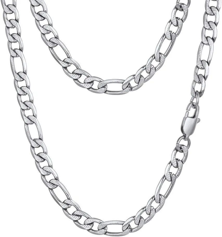 PROSTEEL 316L Stainless Steel Figaro Chain Necklace for Men, Black/18K Real Gold Plated, 4mm to 13mm, 14inch to 30inch, Come with Box