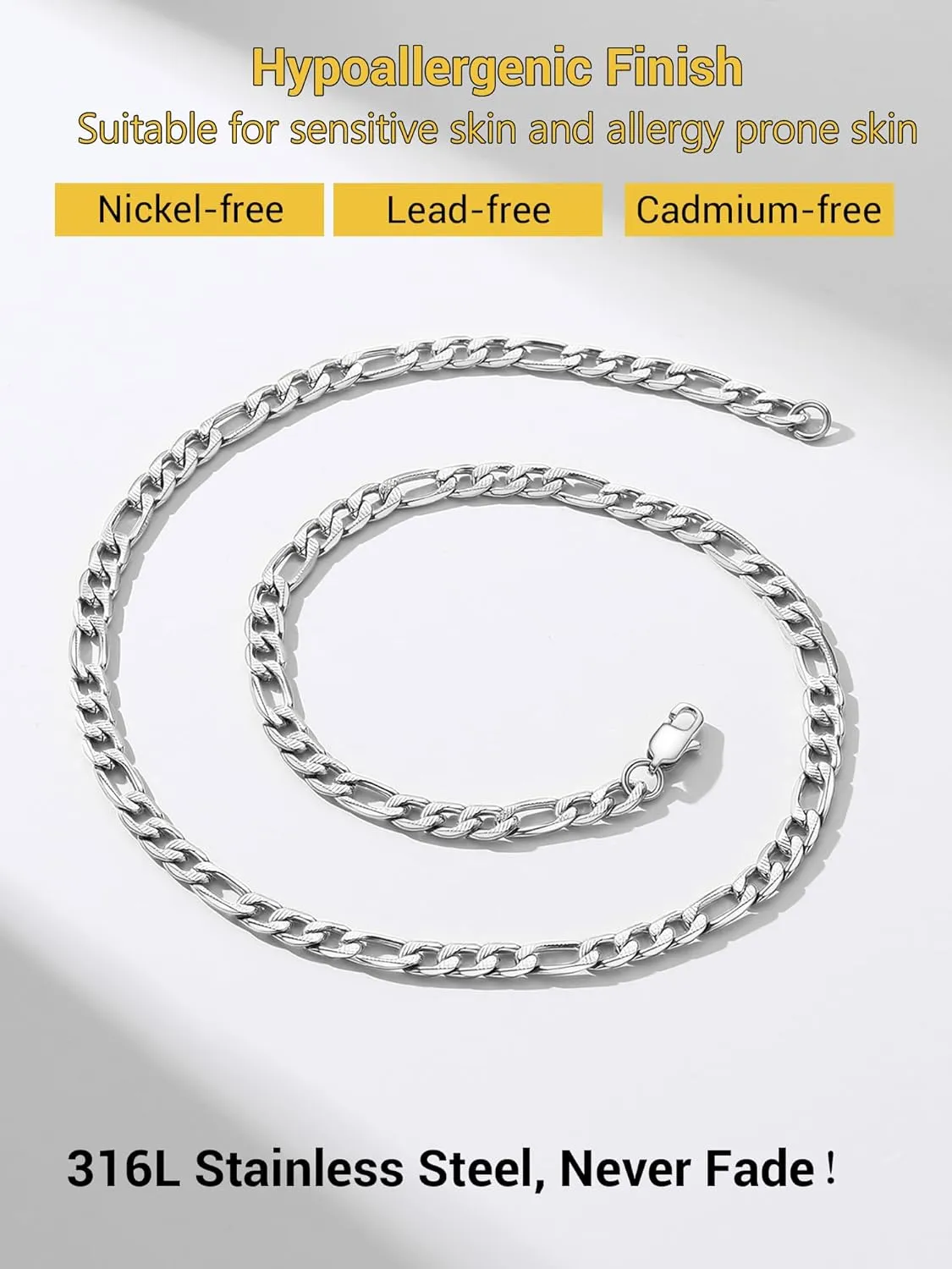 PROSTEEL 316L Stainless Steel Figaro Chain Necklace for Men, Black/18K Real Gold Plated, 4mm to 13mm, 14inch to 30inch, Come with Box