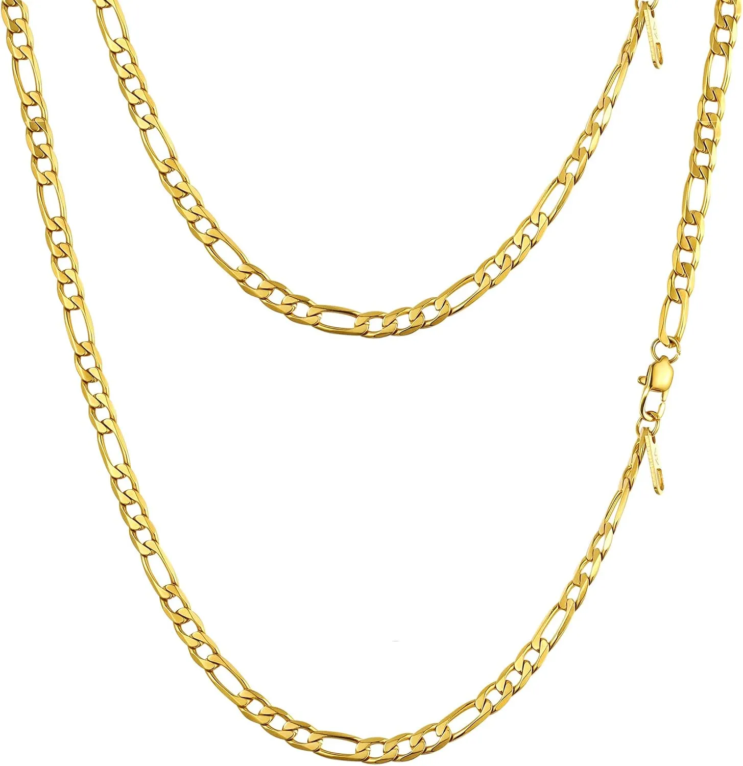 PROSTEEL 316L Stainless Steel Figaro Chain Necklace for Men, Black/18K Real Gold Plated, 4mm to 13mm, 14inch to 30inch, Come with Box