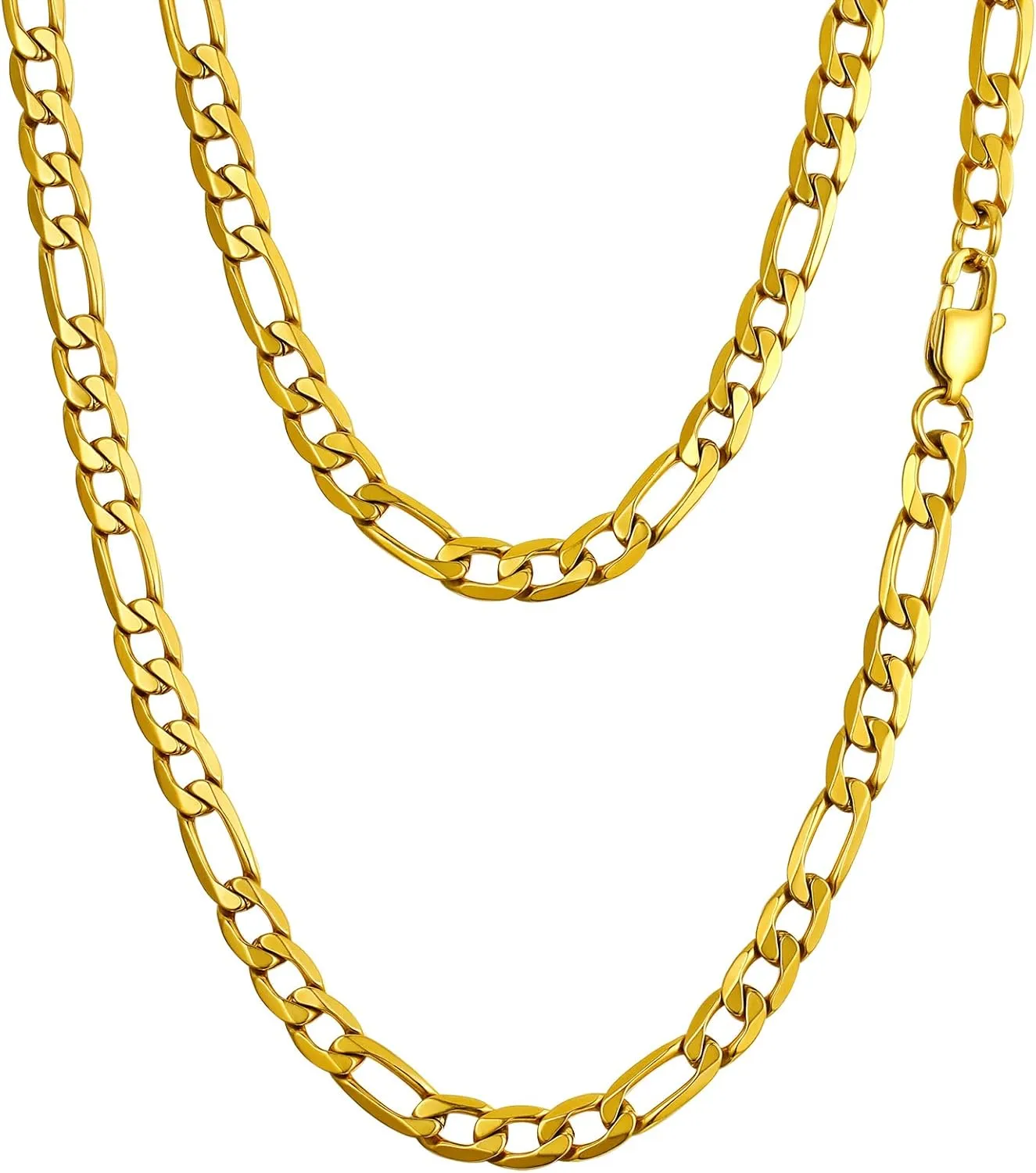 PROSTEEL 316L Stainless Steel Figaro Chain Necklace for Men, Black/18K Real Gold Plated, 4mm to 13mm, 14inch to 30inch, Come with Box