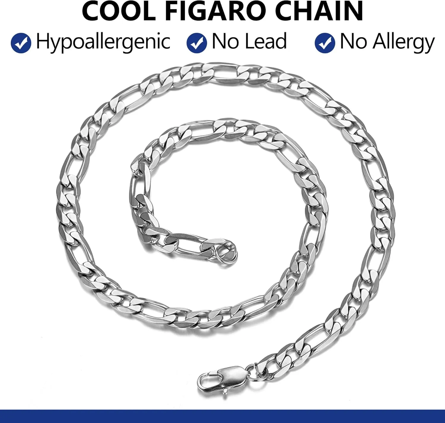 PROSTEEL 316L Stainless Steel Figaro Chain Necklace for Men, Black/18K Real Gold Plated, 4mm to 13mm, 14inch to 30inch, Come with Box
