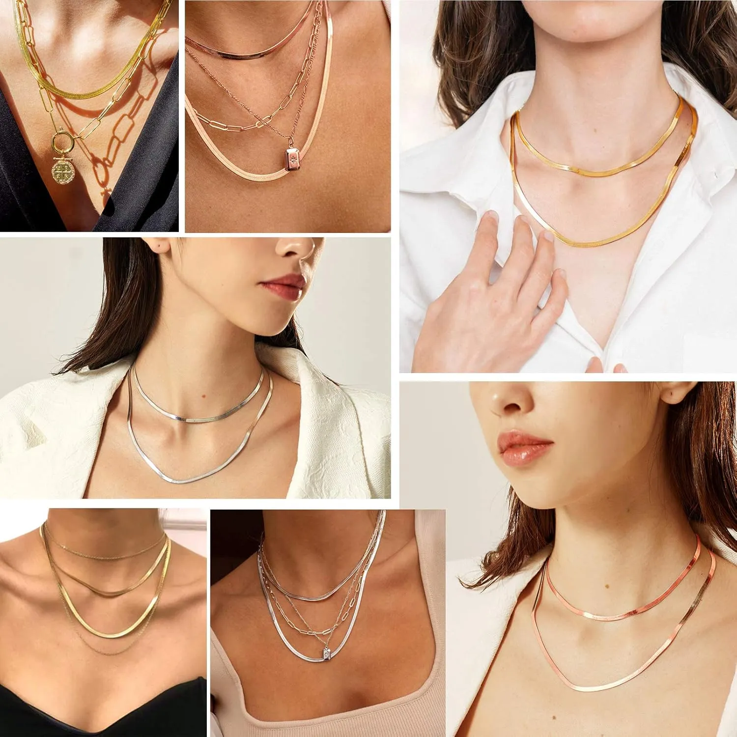 PROSTEEL 3mm/5mm Herringbone Choker Necklace for Men Women, Stainless Steel/Sterling Silver Chain in Silver/Yellow Gold/Rose Gold/Black Tone, 12"/15"/18", Come with Box