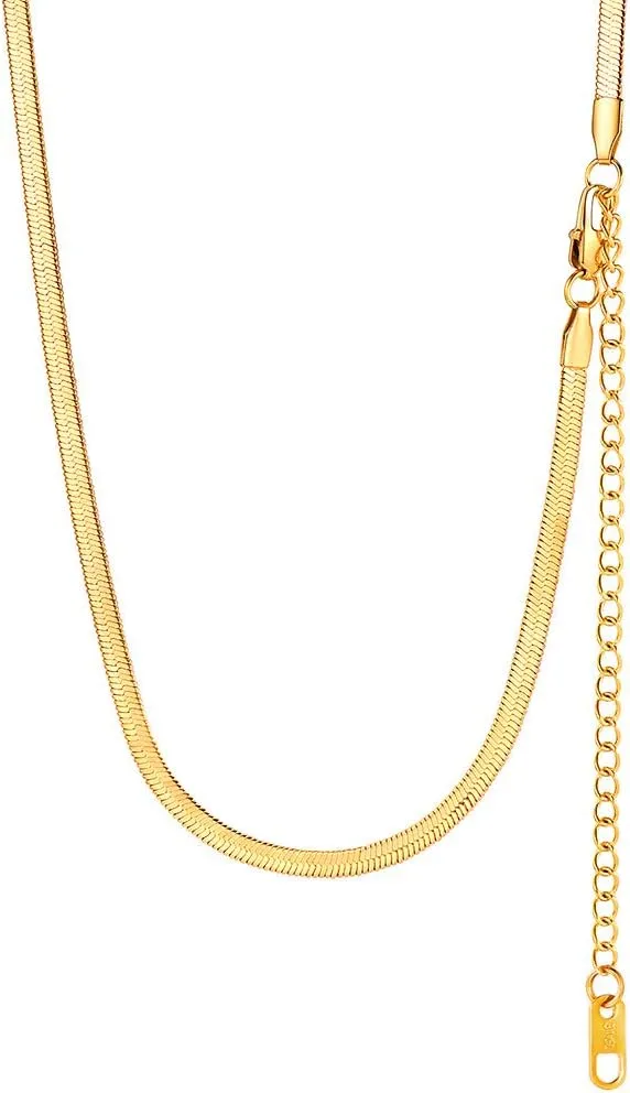 PROSTEEL 3mm/5mm Herringbone Choker Necklace for Men Women, Stainless Steel/Sterling Silver Chain in Silver/Yellow Gold/Rose Gold/Black Tone, 12"/15"/18", Come with Box