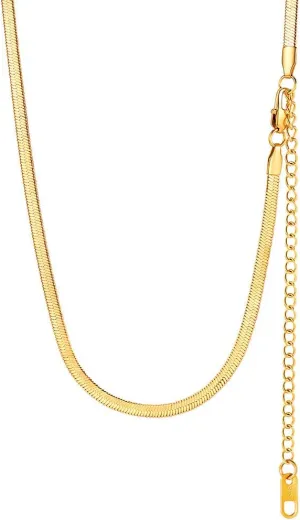 PROSTEEL 3mm/5mm Herringbone Choker Necklace for Men Women, Stainless Steel/Sterling Silver Chain in Silver/Yellow Gold/Rose Gold/Black Tone, 12"/15"/18", Come with Box