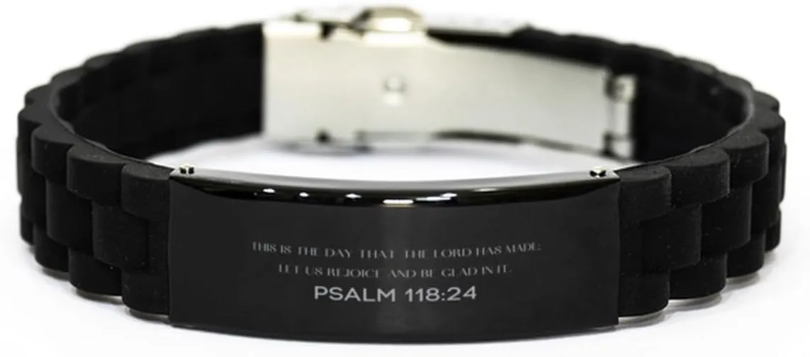 Psalm 118:24 Christian Glidelock Bracelet Gifts, Inspirational Message Prayer Psalm 118:24 Religious Bracelets for Women Men Psalm 118:24 Bible Verse Faith Adjustable Engraved Bracelet This is th