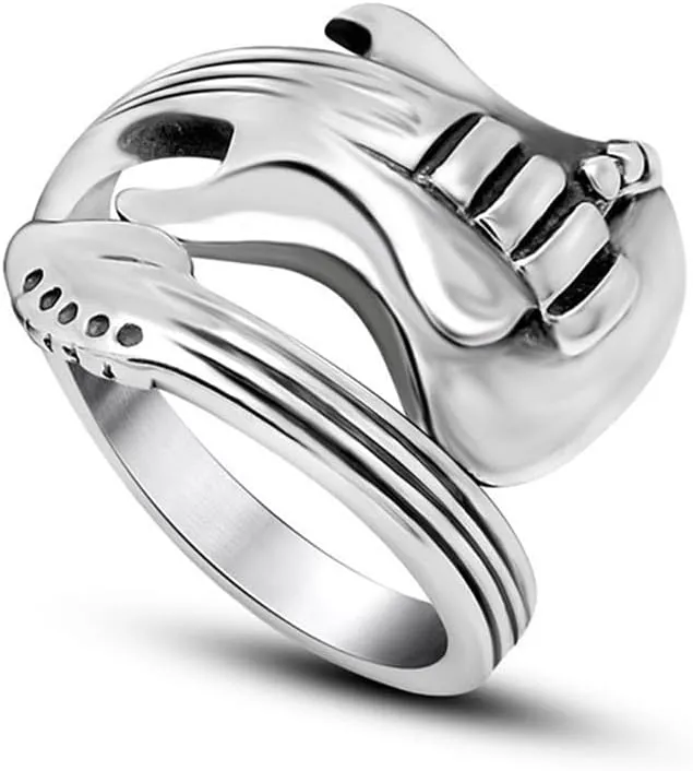 Punk Music Guitar Open Adjustable Ring for Women Men Fashion Rock Biker Rings Music Theme Vintage Hip Hop Style Comfort Fit Knuckle Middle Finger Charms Jewelry Cocktail Party Evening Graduation