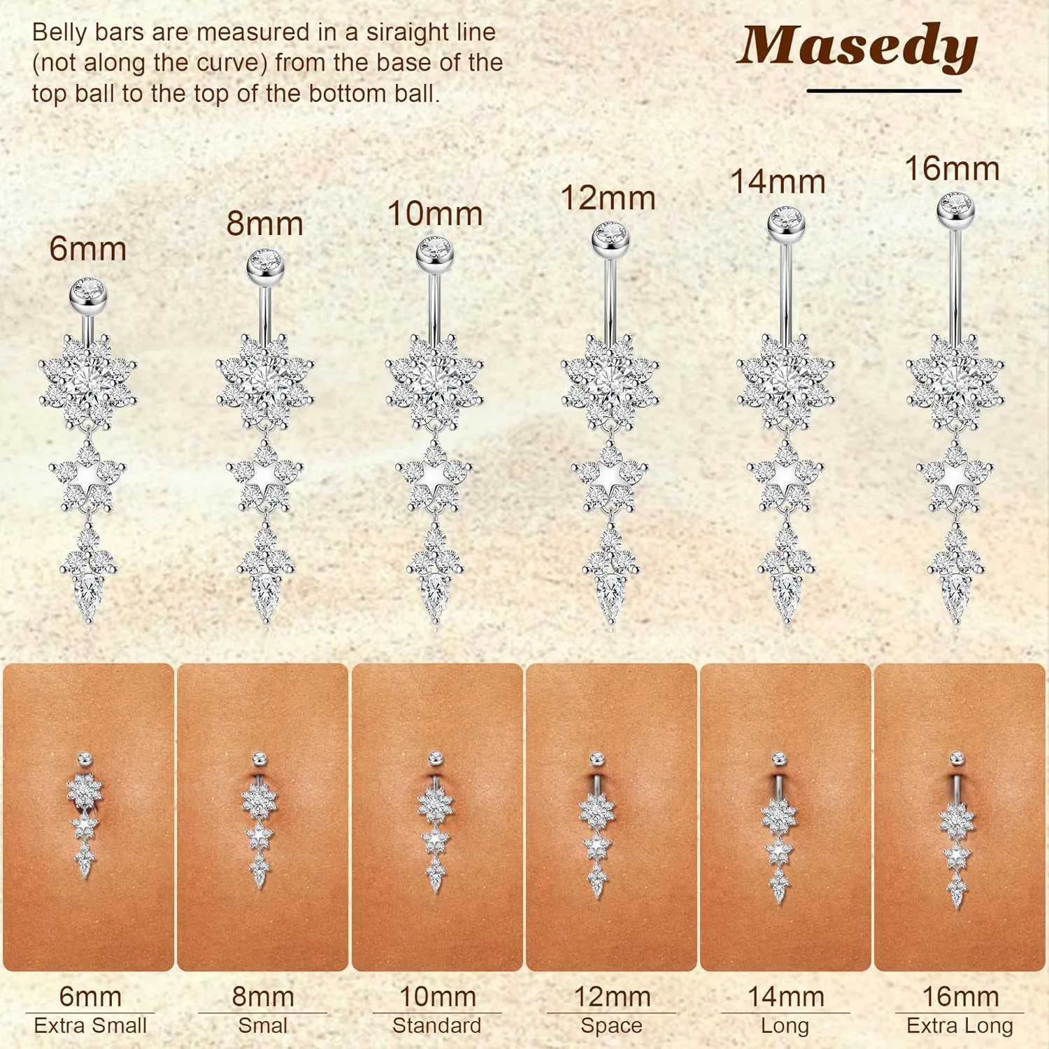 Pure Titanium Dangle Belly Button Rings for Women Internally Thread Curved Barbell Belly Rings Dangling Navel Rings CZ Flower Navel Piercing Jewelry 6-16mm