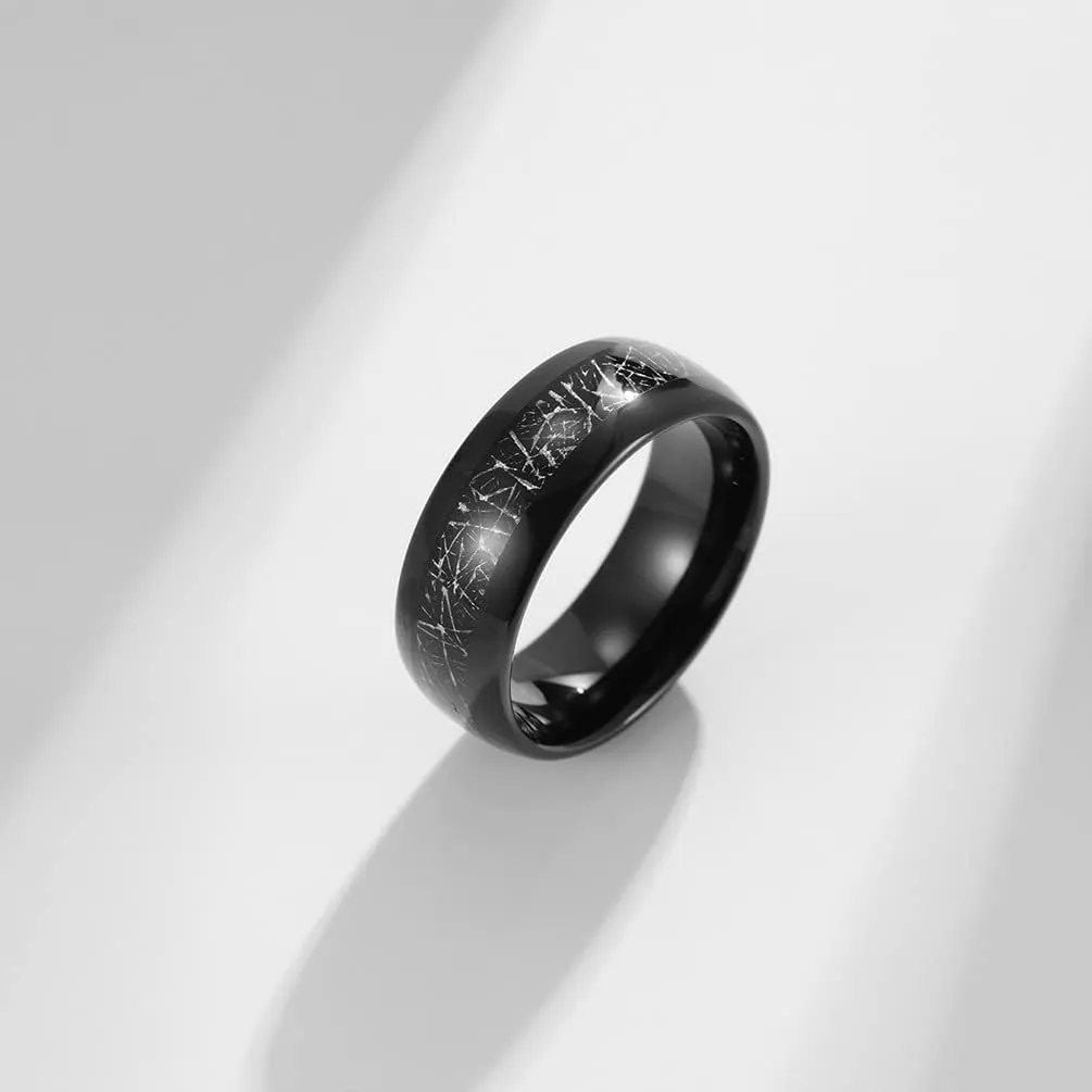 QINGDUO 8MM&6MM/6MM&4MM 2Pcs Free Engrave Groom Bride Matching Anniversary Couple Inside and Outside Smooth Arc Tungsten Steel inlaid Black Silk Wedding Bands Rings Set Valentine Birthday Day Gift