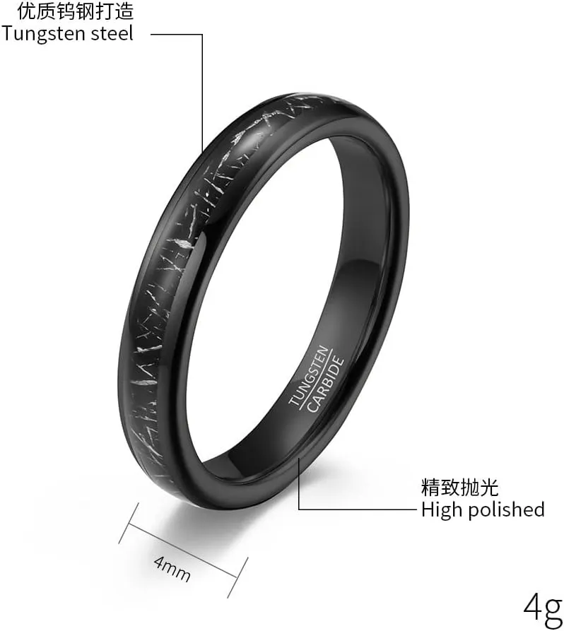 QINGDUO 8MM&6MM/6MM&4MM 2Pcs Free Engrave Groom Bride Matching Anniversary Couple Inside and Outside Smooth Arc Tungsten Steel inlaid Black Silk Wedding Bands Rings Set Valentine Birthday Day Gift