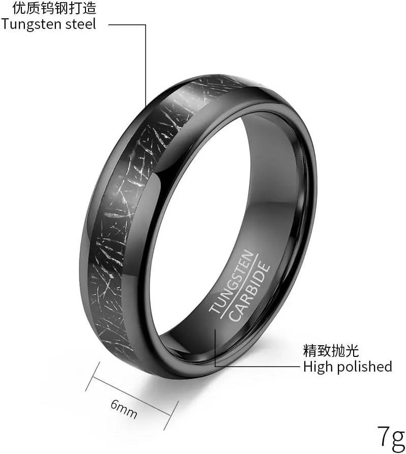 QINGDUO 8MM&6MM/6MM&4MM 2Pcs Free Engrave Groom Bride Matching Anniversary Couple Inside and Outside Smooth Arc Tungsten Steel inlaid Black Silk Wedding Bands Rings Set Valentine Birthday Day Gift